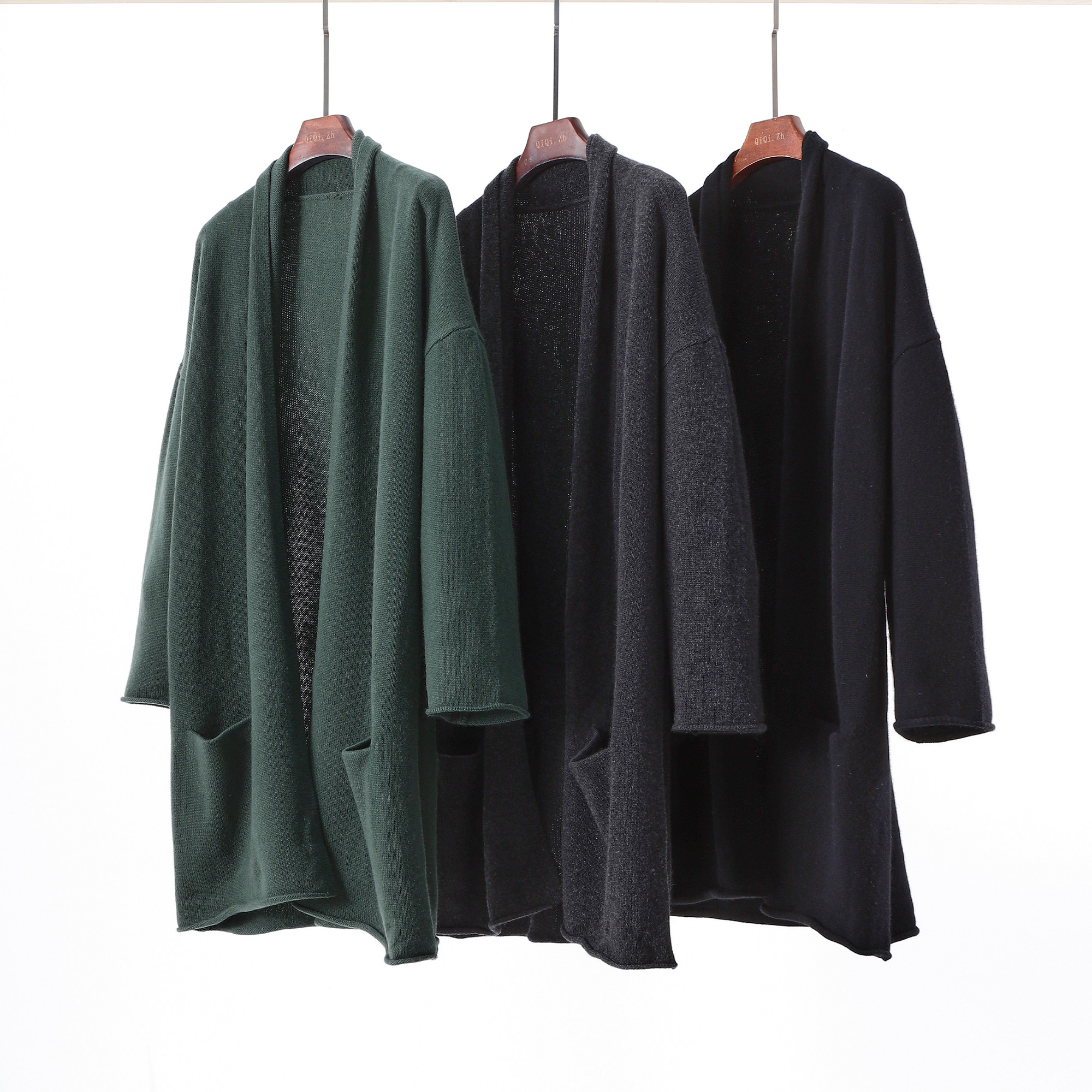 极简风山羊绒针织开衫中长款