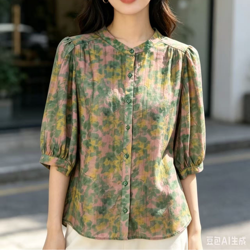 3096 夏季新款简约品质宽松遮肉洋气百搭气质小衫LY