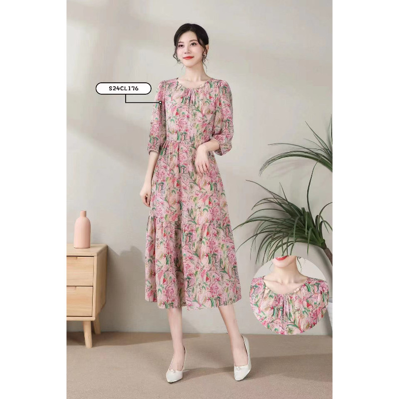 Q176 春款春日氛围感粉调碎花飘逸度假风茶歇长款连衣裙,女装/女士精品,连衣裙,淘宝优惠券,粉丝福利购,淘宝优惠卷