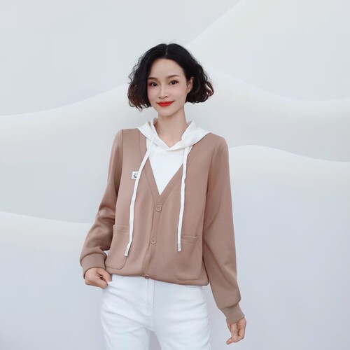 1071 春秋新款连帽休闲撞色假两件长袖百搭卫衣