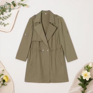 纯色简约抽绳收腰显瘦休闲百搭风衣外套 时尚 5282 春秋款