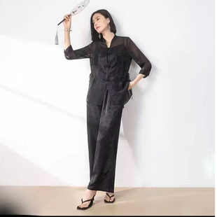 5802 春夏款气质精致新中式盘扣外搭吊带衫+裤子三件套套装JR