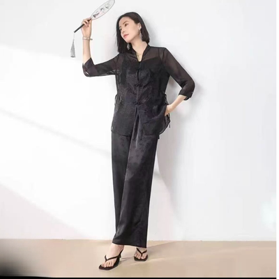 5802 春夏款气质精致新中式盘扣外搭吊带衫＋裤子三件套套装JR