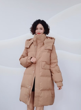 0268 冬季简约时尚休闲连帽保暖百搭中长款羽绒服LY