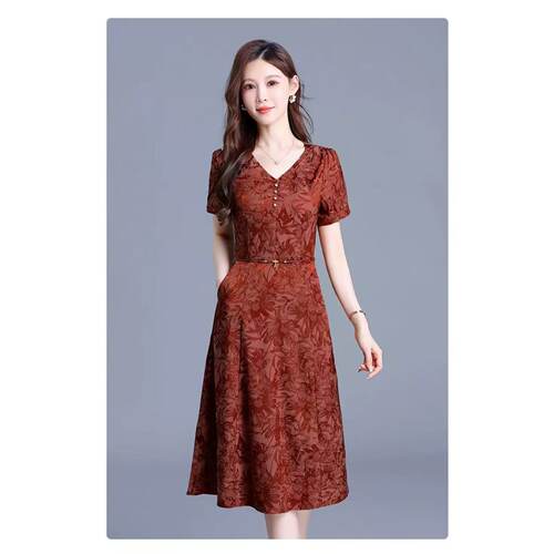 6071 夏季新款时尚洋气气质收腰显瘦中长款连衣裙JR