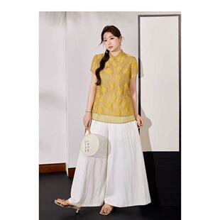 两件套套装 B150 提花立领盘扣上衣阔腿裤 新中式 夏款