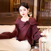 洋气立体花朵荷叶边百搭显瘦小衫 时尚 春秋款 A030