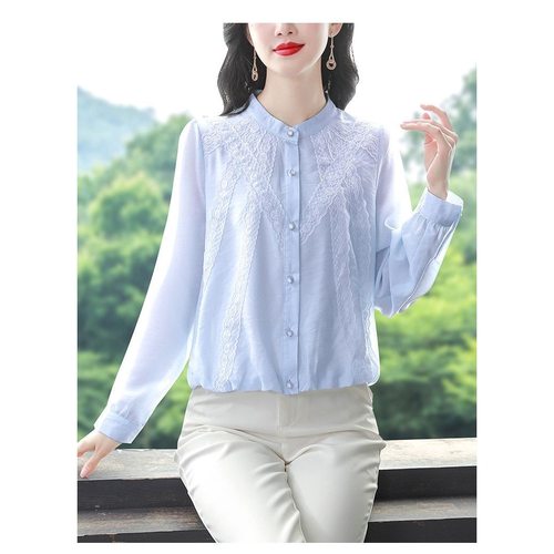 8A16 春夏季新款清新蕾丝拼接气质百搭长袖小衫