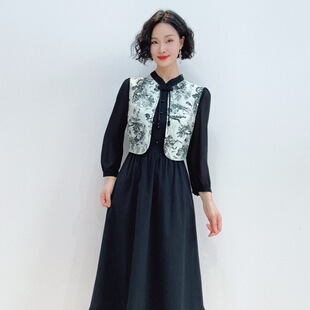 优雅复古国风假两件连衣裙FS 拼接洋气显瘦春季 3659 时尚