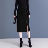 Q083 一步包臀半身裙 开叉A字中长款 春夏新款 高腰薄款