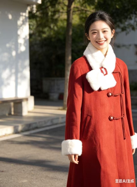 A030 秋冬款新年战袍新中式时尚洋气中长款大衣JR