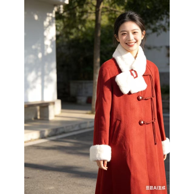 A030 秋冬款新年战袍新中式时尚洋气中长款大衣JR
