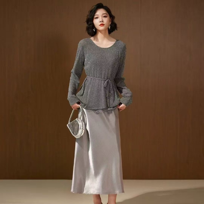 T317 春秋款法式穿搭轻熟风时尚气质两件套套裙MAN