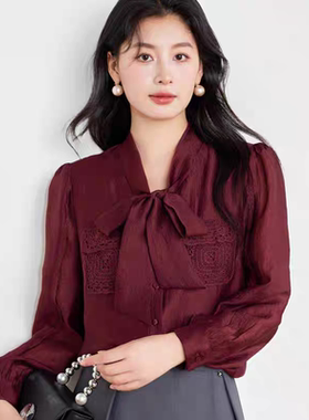 X536  时尚V领系带拼接长袖显瘦气质百搭洋气小衫 JT