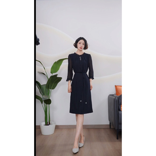 L156 夏新款气质时尚洋气系带收腰显瘦中长款连衣裙