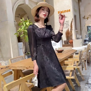 L006 春秋时尚轻奢设计缇花面料显瘦百搭气质连衣裙