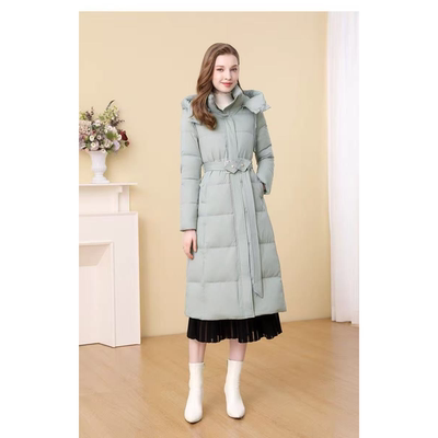 1353 冬季时尚系带收腰显瘦立领保暖连帽中长款羽绒服LY