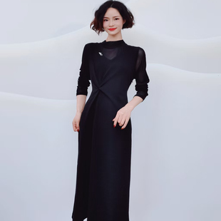 L179 春秋款时尚气质拼接修身显瘦中长款连衣裙