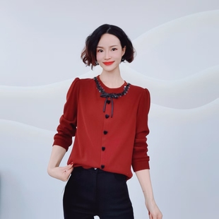 圆领蝴蝶结亮片宽松洋气百搭针织衫 新款 春季 A028