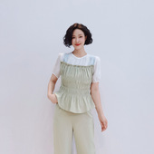 撞色褶皱拼接洋气显瘦减龄气质百搭套裤 T088 时尚