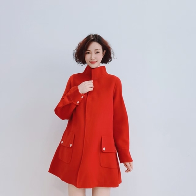 1003 秋冬时尚洋气百搭气质纯色单排扣毛呢大衣JR