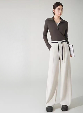 7756 秋冬新款加厚休闲裤女直筒垂感修身高腰显瘦香蕉裤裤YDY