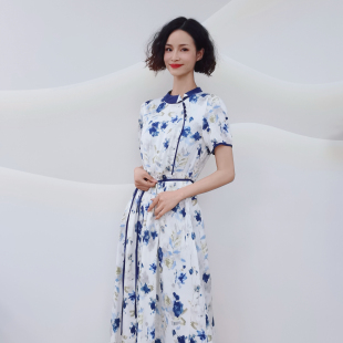 时尚 新款 气质收腰显瘦印花改良旗袍连衣裙 夏季 X652