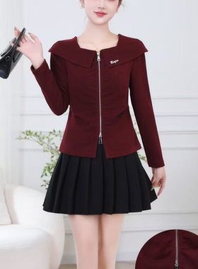 8612 春秋新款方领时尚减龄显瘦长袖针织衫