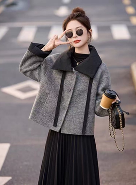 W620 秋冬新款小个子韩版洋气高级感毛呢短外套JT