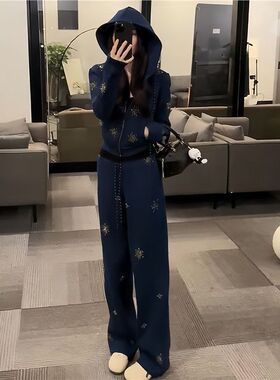 深圳南油2026超火春秋减龄显瘦烫钻连帽卫衣裤子休闲运动两件套女