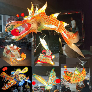 中秋非遗巡游螃蟹兔子灯笼民俗手扎鲤鱼龙虾花灯鳌鱼灯网红道具