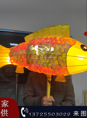 网红传统手持鱼灯艺术造型灯饰舞蹈发光鱼型道具非遗花灯装饰定制