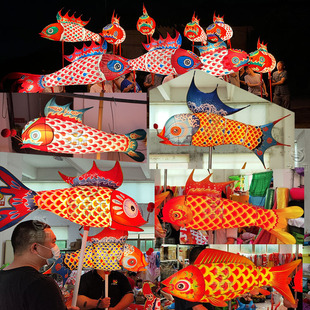 大型手举摇摆鲤鱼灯笼元宵巡游活动国潮古风手扎锦鲤非遗鱼灯成品