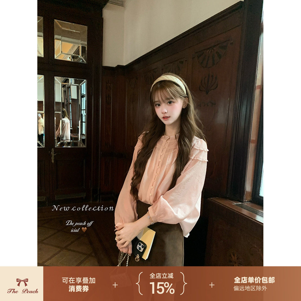 法式复古精致重工花边褶皱衬衫