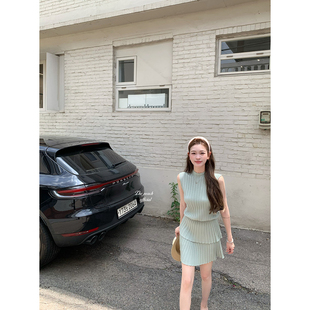 thepeachofficial【罗马假日Rome】法式风琴褶针织衫上衣半裙套装
