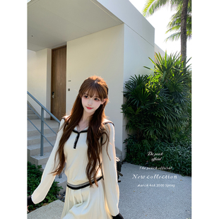 thepeachofficial【韩剧女主】学院风撞色海军领针织衫百褶裙套装