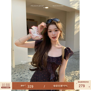 thepeachofficial【维丁花园】法式度假风设计感荷叶边碎花连衣裙
