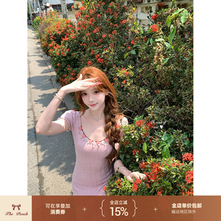 thepeachofficial【伊甸园玫瑰】法式复古手工钩花针织连衣裙女春