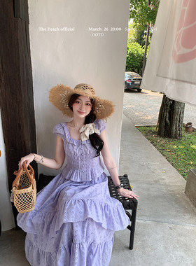 thepeachofficial【半月湾花海】压褶镂空绣花衬衫上衣半身裙套装