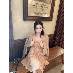 thepeachofficial 复古千金风重工吊带连衣裙设计感 粉雾苏黎尔