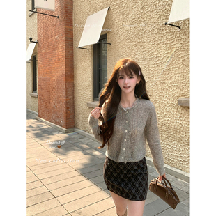 thepeachofficial【松弛玩家】复古菱格设计感高腰羊毛A字短裙女