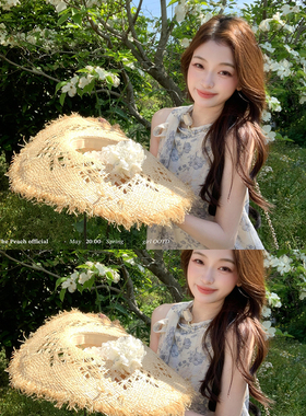 thepeachofficial【蓝铃花海】挂脖无袖蓝色碎花连衣裙荷叶边短裙