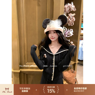 thepeachofficial【普拉多艺术】小香风撞色针织开衫高腰半裙套装