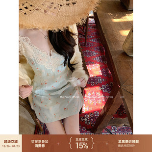 纯欲风V领碎花吊带连衣裙短款 thepeachofficial 圣诺蕾vintage