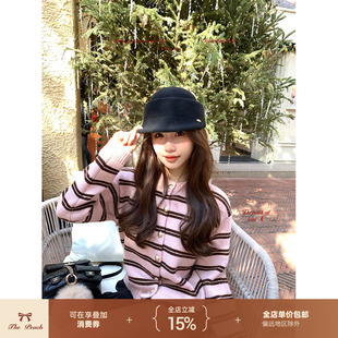 thepeachofficial【条纹艺术家】静奢miu系条纹羊毛针织开衫套装