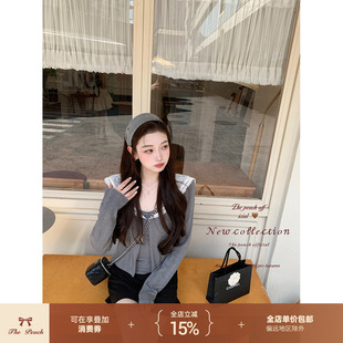 thepeachofficial【洛可甜妮】纯欲V领蕾丝拼接海军领针织衫套装