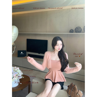 纯欲收腰针织吊带上衣羊驼毛开衫