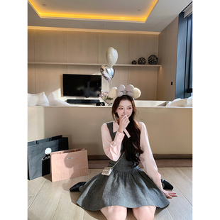 thepeachofficial 约会日 千金风羊毛混纺背心连衣裙套装 安妮