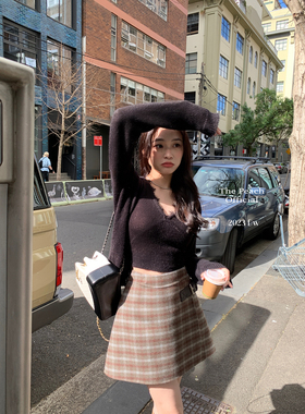 thepeachofficial【allblack美拉德马海套装】针织开衫背心两件套