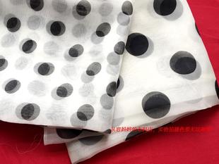 桑蚕丝纯真丝欧根纱面料真丝绡透明硬纱时装裙子布料黑点宽1.3米